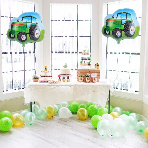 Vista 3 de Globo de tractor Jumbo con forma de tractor de aluminio Mylar globos para fiesta temática de granja, suministros de decoración de cumpleaños, 25.5 x