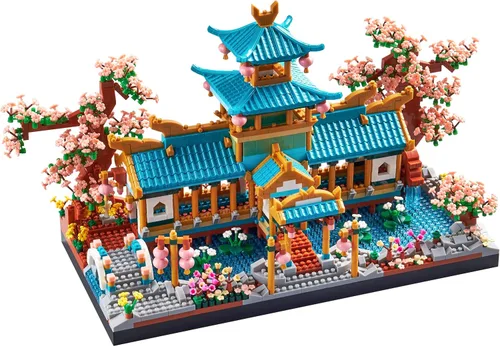 JXRLMB Juego de bloques de construcción micro de Jardines Clásicos Chinos de Suzhou con Árbol de Sakura Desafío de Construcción para Adultos,