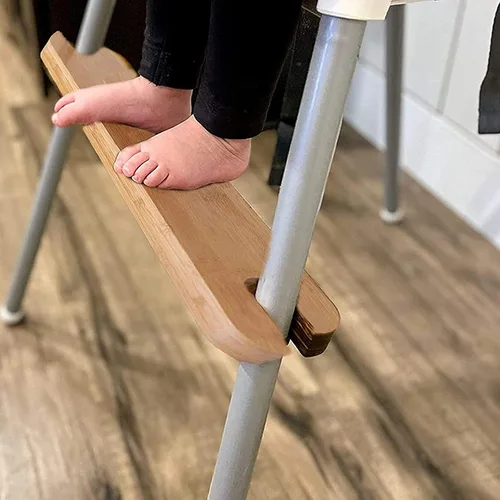 Vista 6 de Reposapiés para silla alta, reposapiés de madera de bambú natural compatible con accesorios para sillas altas IKEA Antilop, reposapiés ajustable