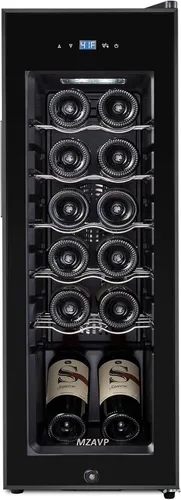 Mini refrigerador de vino, Compresor de 12 botellas Refrigerador de vino refrigerador, Bodega independiente para vino tinto y blanco, Control de