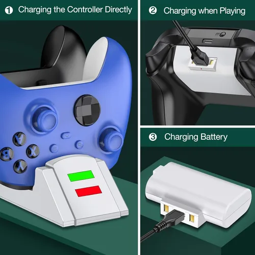 Vista 3 de Controller Charger for Xbox one Controller Charging Station Compatible with Xbox Series XSOneXSElite Charger for Xbox One Battery Pack with 2 x