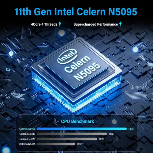 HIGOLEPC Mini PC Win 11 PRO, Mini Computadora N5095, Mini PC de Escritorio 8GB DDR4 128GB EMMC con Pantalla IPS, WiFi 5.0, BT5.0, Gigabit Ethernet