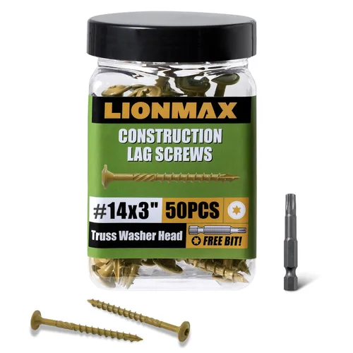 Vista 20 de LIONMAX Tornillos de rezago de 3 pulgadas, tornillo estructural para madera #14 x 3, 50 piezas de tornillo de construcción resistente, resistente a