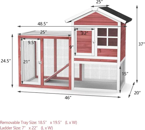 Vista 2 de Tangkula Conejera de madera para conejos, jaula de conejo para interiores y exteriores con paso, bandeja extraíble, rampa, puerta de ventilación