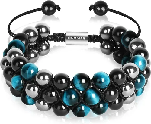 ONXMAS Handmade Triple Protection Bracelet for Men Women, Christmas Gifts for Dad Boyfriend Husband,Healing Crystal Beaded Bracelets