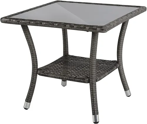Vista 7 de Super Patio Mesa auxiliar de mimbre para patio al aire libre, mesa de centro de mimbre cuadrada con parte superior de vidrio, marco de aluminio