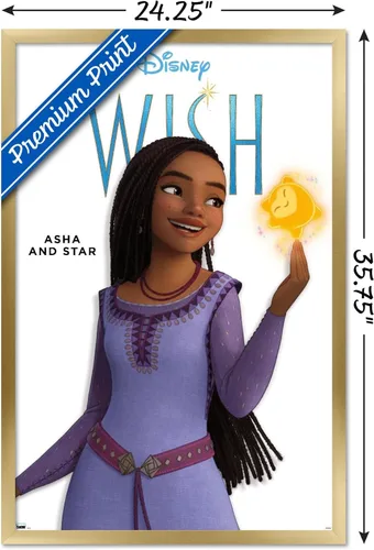 Vista 3 de Trends International Disney Wish - Póster de pared Asha Feature Series, 22.37 x 34.00 pulgadas, versión enmarcada en oro