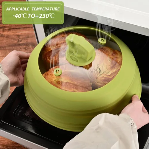 Vista 6 de Cubierta de vidrio ventilada para microondas, tapa protectora de salpicaduras con silicona plegable para alimentos como cubierta de placa de 10.5