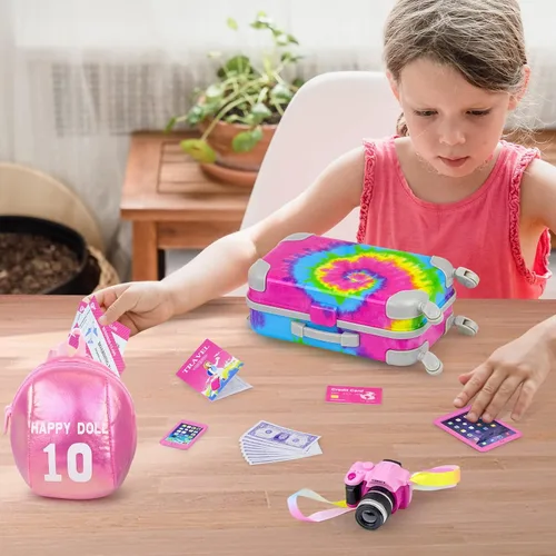 Vista 4 de Ecore Fun Maleta de muñeca de 18 pulgadas, accesorios de equipaje de viaje, juego de almacenamiento de muñecas de 18 pulgadas, incluye maleta
