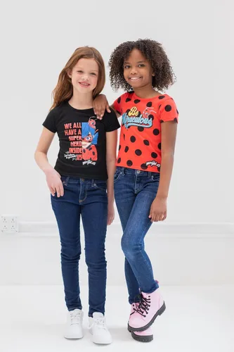 Vista 2 de Miraculous Ladybug Cat Noir Rena Rouge - Paquete de 2 camisetas para niñas pequeñas y grandes
