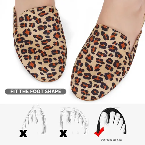 Vista 4 de Ecetana Mocasines para mujer, cómodos, planos, de leopardo, sin cordones, puntera redonda, sin espalda, de gamuza, zapatos para mujer