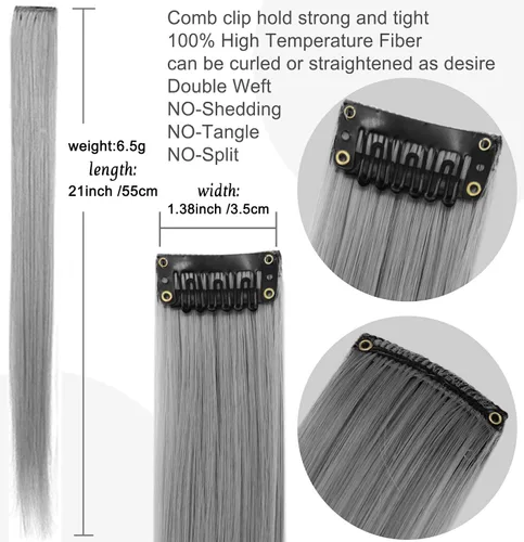 Vista 3 de 12 extensiones de cabello multicolor con clip para niños, accesorios para el cabello de fiesta para niñas y mujeres, 21 pulgadas de cabello largo