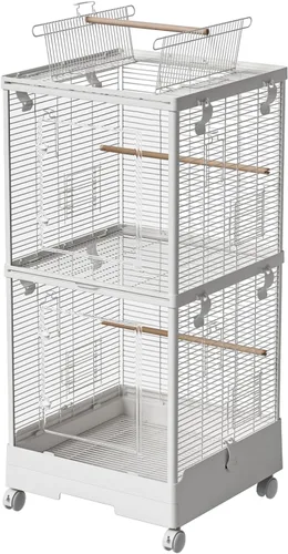 40 Inch Medium Small Bird Double Cage for Parrot Lovebirds Finches Canaries Parakeets Cockatiels Budgie Parrotlet Conures, w/Detachable Standing