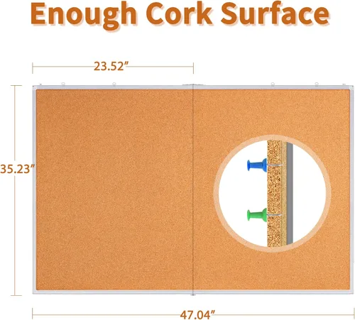 Vista 2 de maxtek Tablero de corcho grande de 48 x 36 pulgadas, tablón de anuncios para paredes, tablero de corcho con marco de aluminio extra de 4 x 3 pies