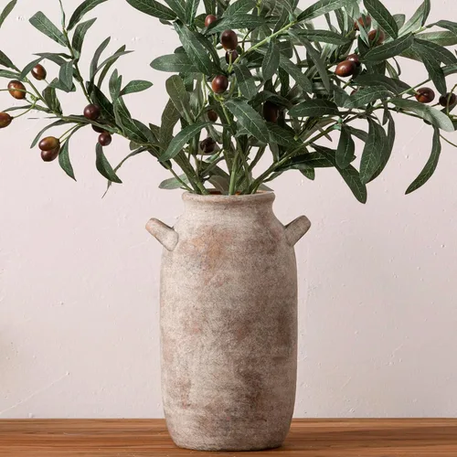 Vista 2 de Florero Grande para Decoración del Hogar - Jarrones de Mesa Rústicos de Cerámica Estilo Granja de 12 Pulgadas de Alto con Asa, Decoración de Sala