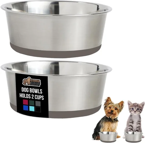 Vista 90 de GORILLA GRIP Juego de 2 cuencos para perros, con capacidad para 8 tazas (64 onzas líquidas), cuenco de metal resistente para alimentos y agua