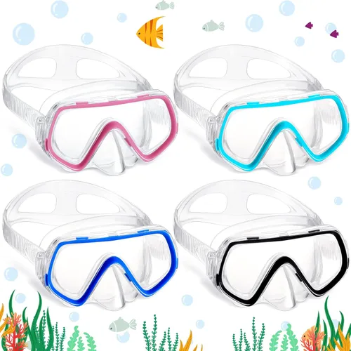 Vista 10 de Hoolerry 4 gafas de natación para niños con cubierta de nariz para 3-8, máscara de buceo de vidrio templado, antiniebla con correa elástica, máscara