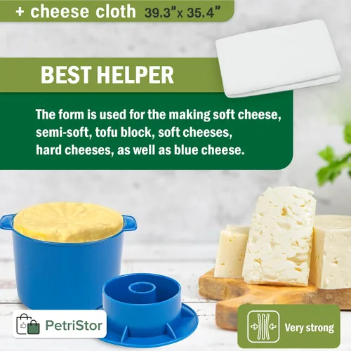 Vista 5 de Molde de queso para hacer queso con seguidor de 1/2 galón azul - Suministros para hacer queso - Molde para queso - Molde para Queso Casero - Molde