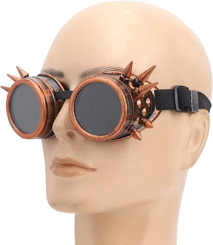 Vista 5 de aqxreight ABS Industrial Vintage Spiked Steampunk Gafas únicas Gafas de ciclismo Gafas de sol de doble capa resistente al viento Gafas de sol plata