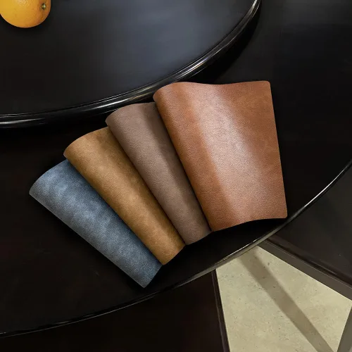 Vista 3 de Leather Round Table Washable Placemats, Thick Faux Leather Heat Resistant Wedge Table Placemat, Waterproof Non-Slip Easy to Clean Place mat for