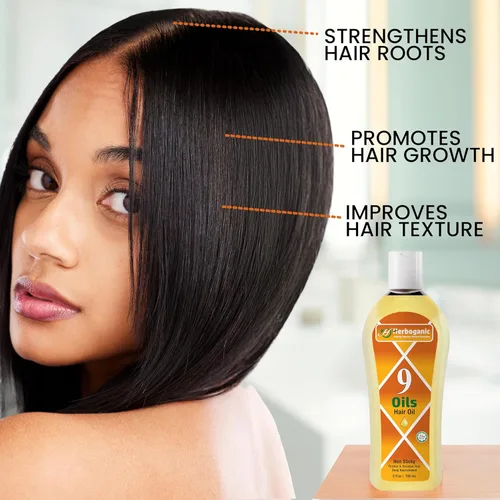 Vista 2 de Aceite para el cabello de 9 aceites, mezcla de hierbas de jojoba, almendra, oliva, argán, amla, coco, aceite de ricino, aceite de cebolla y vitamina