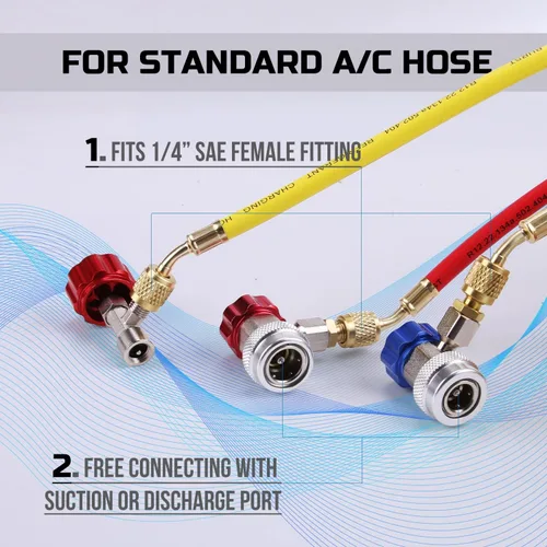 Vista 4 de Kit de adaptadores Lichamp para AC R134A, acopladores rápidos 134a con tomas de grifo autosellantes y de punción, QA01