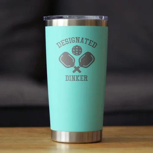 Vista 2 de Bevvee Designated Dinker - Vaso de café aislado con tapa deslizante - Taza aislada de acero inoxidable - Regalos y decoración divertidos con Verde
