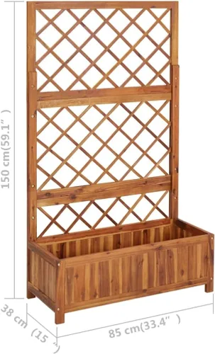 Vista 7 de Cama elevada con enrejado de 33.5 x 15 x 59.1 pulgadas, madera de acacia maciza, cama de jardín elevada, macetas al aire libre para jardín