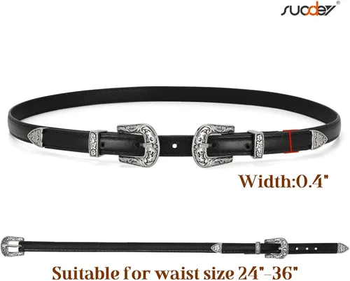 Vista 11 de SUOSDEY Cinturones ajustados occidentales de moda para mujer, cinturón de cuero ajustable para vestidos con hebilla vintage