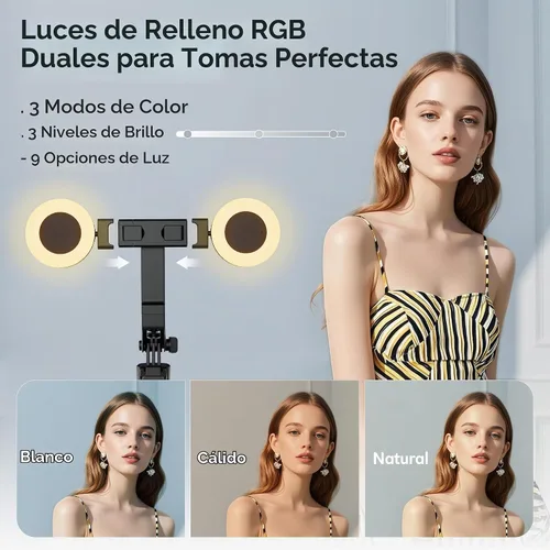 Vista 3 de Trípode de seguimiento facial automático de 71 pulgadas para iPhone con luz, kit de vlogging para iPhone con gesto/control remoto, rotación de 360°