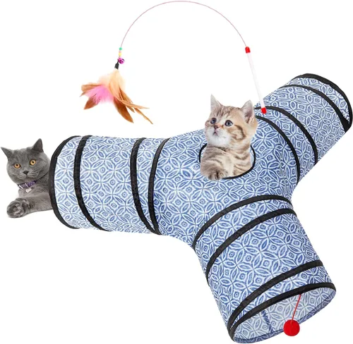 Vista 25 de Tempcore - Túnel para gatos con forma de tubo plegable de 3 vías, para interiores, juguete con forma de bola para mirar, para gato, cachorro