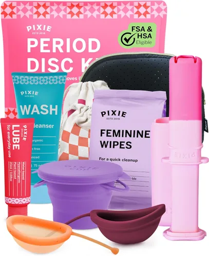Kit de discos menstruales Pixie para el cuidado femenino - Los discos Pixie están diseñados para quitarse como los tampones - 100% de silicona de