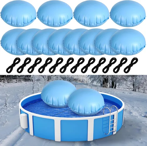 Vista 8 de 2 almohadas de piscina para piscinas sobre el suelo, cubierta de globos, para invernar, 4 x 4 pies, inflable, con cuerdas, ecualizador de hielo