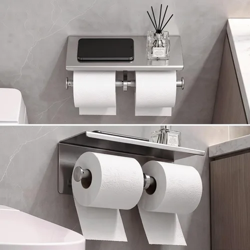 Vista 6 de Estante de rollo de papel higiénico doble con estante