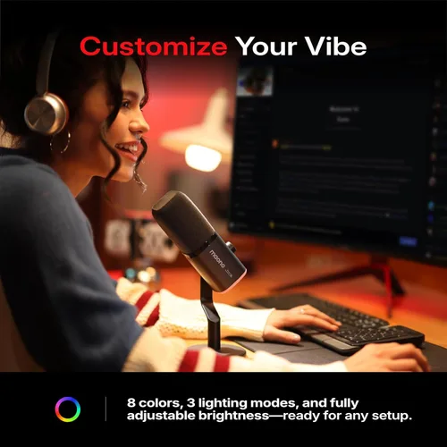 Vista 6 de MAONO PD100WS - Micrófono inalámbrico para juegos para PC, micrófono USB de transmisión dinámica con cancelación de ruido de 3 niveles, RGB, botón