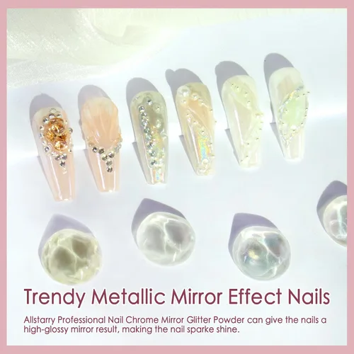 Vista 2 de Allstarry Polvo de uñas cromado, 4 piezas de pigmento blanco perla cromado, polvo iridiscente, holográfico, brillantina, polvo, efecto espejo