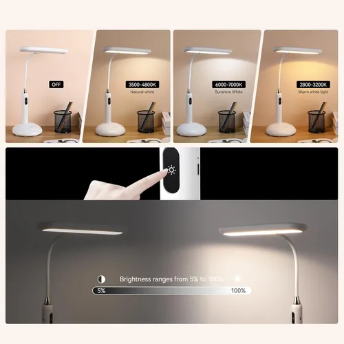 Vista 2 de VAVOFO Lámpara LED de Escritorio 6778B - Control Táctil, Temperatura de Color Ajustable de 2700-7000K, 700 Lúmenes, Cuello de Ganso Flexible