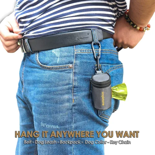 Vista 2 de simpletome Dispensador de bolsas de basura para perros para cinturón de correa impermeable 1680D Oxford YKK Zipper (gris)
