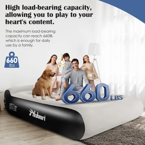 Vista 6 de Colchón de Aire Queen Full con Bomba Incorporada, Colchón Inflable de 16'' con Superficie Superior Suave Afelpada, Colchón Inflable de Lujo, Inflado
