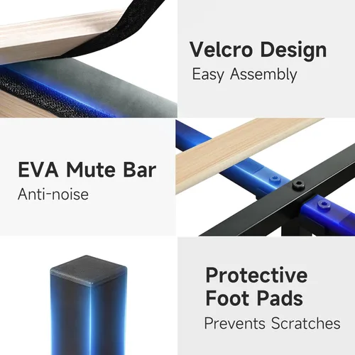 Vista 96 de koorlian Base de cama Queen con cabecero, base de cama tapizada ajustable con puertos tipo C y USB, cabecera de almacenamiento con respaldo de ala