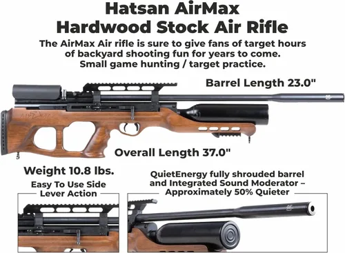 Vista 5 de Hatsan AirMax - Rifle de aire Cal .25 con paquete de 150 pellets y 100 objetivos de papel (stock de madera dura)
