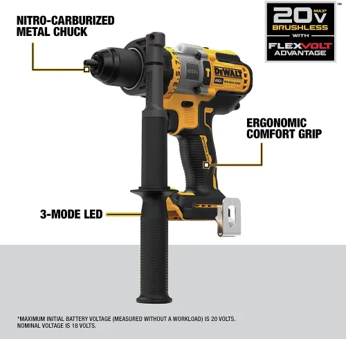 Vista 8 de DEWALT FLEXVOLT ADVANTAGE 20V MAX* Rotomartillo inalámbrico, 1/2 pulgada, herramienta sola (DCD999B)