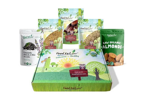 Food to Live - Nueces, semillas y frutas orgánicas en una caja de regalo Un paquete variado de almendras, semillas de cáñamo chino, dátiles Medjool,