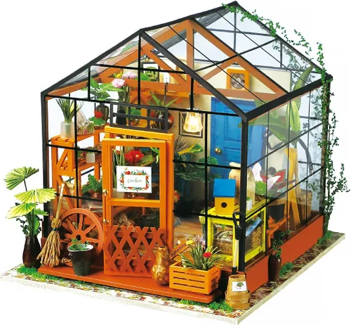 Hands Craft Kit de casa de muñecas en miniatura de Cathy's Flower House modelo 3D edificio de casa pequeña con luces LED, piezas prefabricadas de