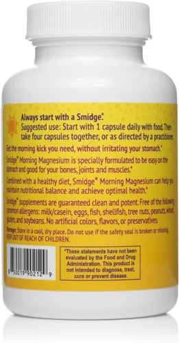 Vista 2 de Smidge® Cápsulas de magnesio matutino, 120 ct. Suplemento de magnesio puro para apoyar un impulso de energía natural.
