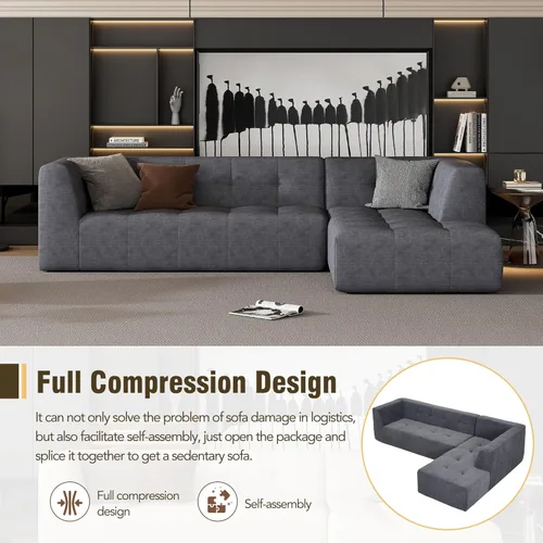 Vista 69 de Sofá modular en forma de L de 100.7 pulgadas con otomana extraíble, modernos sofás de 3 plazas con dos reposabrazos y patas de metal, cómoda tela