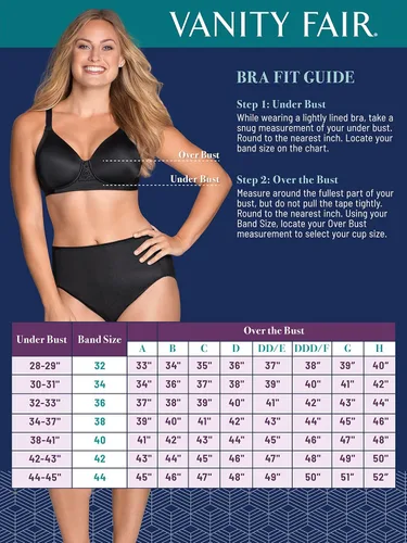 Vista 5 de Vanity Fair Brasier para mujer de figura completa para realzar la espalda, tela elástica en 4 direcciones, copas ligeramente forradas hasta H
