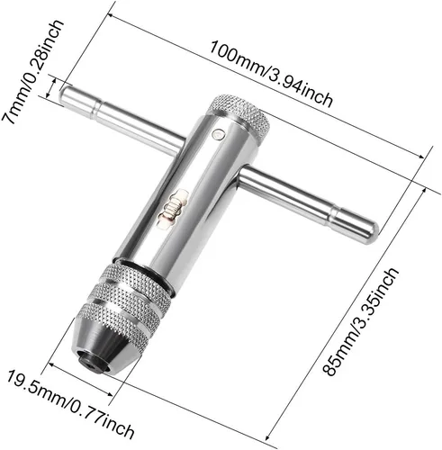 Vista 2 de uxcell Llave de trinquete ajustable, mango en T, para roscas métricas M3-M8, soporte de mango en T de trinquete, herramienta de roscado manual
