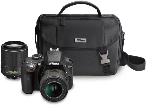 Nikon D3300 DX-format DSLR Kit w/0.709-2.165 in DX VR II & 2.165-7.874 in DX VR II Zoom Lentes y estuche (negro)
