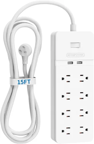 Vista 11 de Regleta de alimentación con 6 tomas espaciadas superanchas con USB, cable de extensión de 10 pies, protector de sobretensiones de enchufe plano